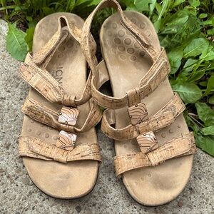 Vionic Tan Strappy Sandals with Cork Detail size 6